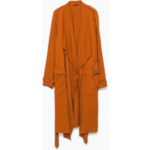 Zara Trafaluc Outerwear Rust‎ Brown Long Sleeve Duster Trench Coat Size Small